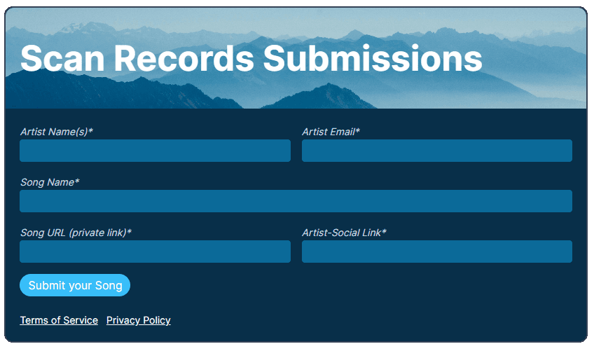 Artist submission form to send demos and music to record labels